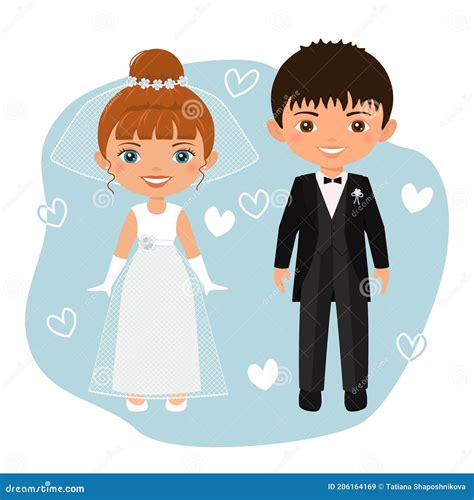 Wedding Couple Cute Chibi Characters Groom And Bride In Wedding
