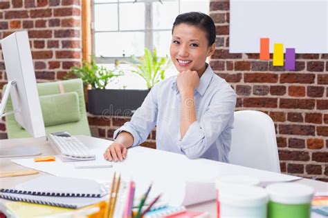 Portrait Of Female Executive At Desk Stock Image Image Of Adult
