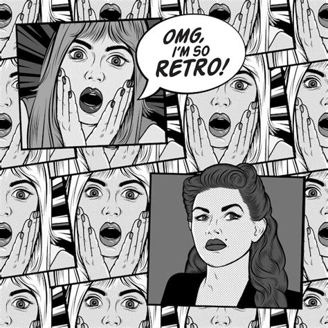 Premium Vector Retro Comic Pattern With Surprised Blonde Woman Wow