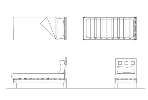 Bedroom Bed Structure Detail 2d View Cad Furniture Block Autocad File