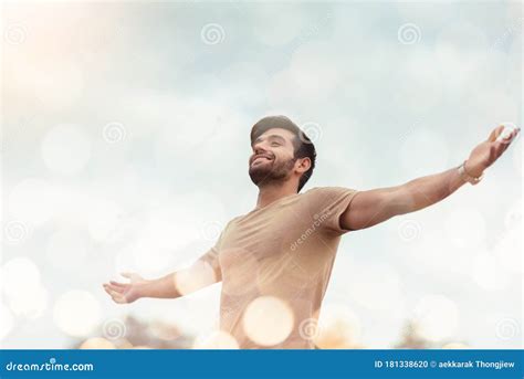 Happy Traveler Male Embracing Life And Enjoying Freedom With Open Arms