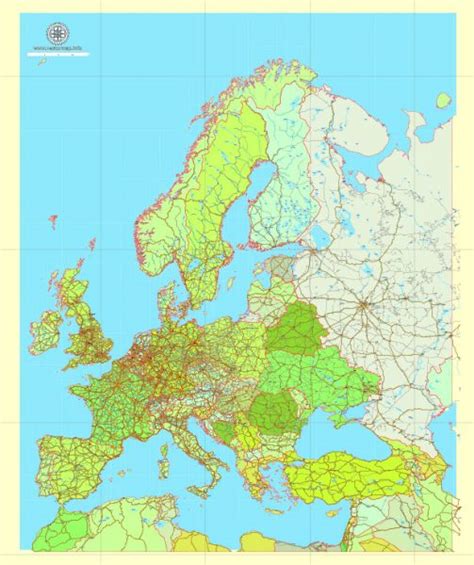 Europe Full Detailed Map Printable Vector Map Adobe Illustrator Editable