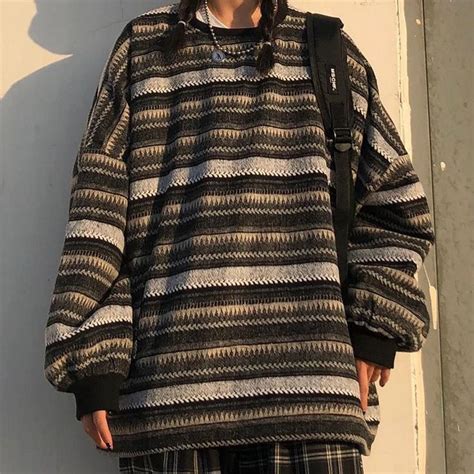 Striped Korean Aesthetic Knit Oversized Sweater Aesthetic Clothes