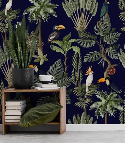 Jungle Animals Retro Wallpaper Peel And Stick Wallpaper Etsy In 2020