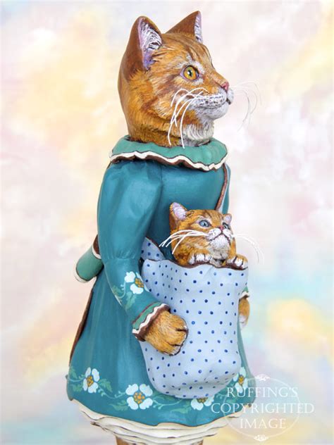 Cat Art Doll Figurine Original One Of A Kind Beautiful Ginger Tabby Maine Coon With Her