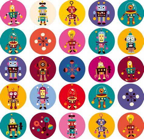 Stickers Kit 25 Robots Pas Cher