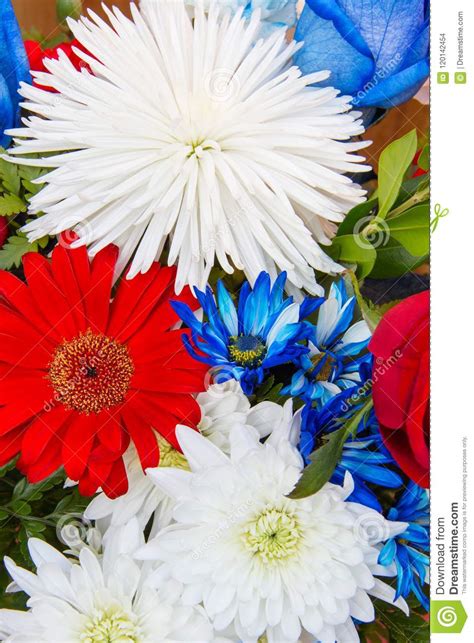 Close Up Of Bouquet Of Red White And Blue Patriotic Labor Day Flowers