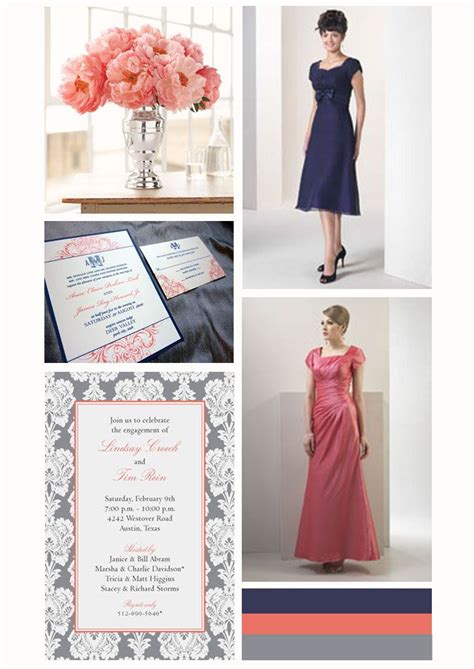 Coral Navy And Grey Wedding Inspiration Board With
