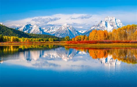 Wallpaper Autumn Forest Trees Mountains Reflection River Wyoming