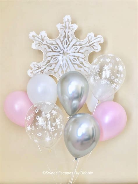 Snowflake Pink Chrome Silver And Snowflake Latex Balloon~winter