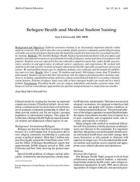 Pdf Refugee Health And Medical Student Training
