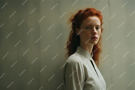 Premium Ai Image Lonely Sensual Redhead Woman With Freckles On Wall