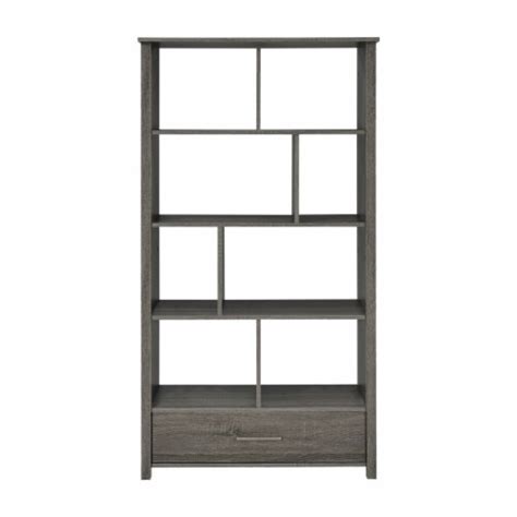 Wim 68 Inch Geometric Bookcase Etagere With 8 Shelves Weathered Gray