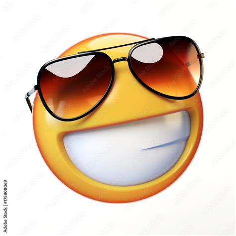 Cool Emoji Isolated On White Background Smiling Emoticon With