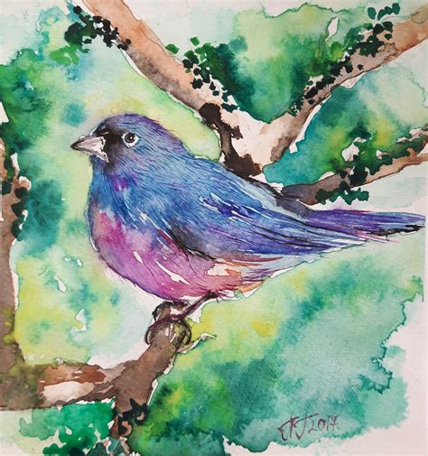 Original Watercolor Painting Spring Bird On A Branch Little Bird Animal