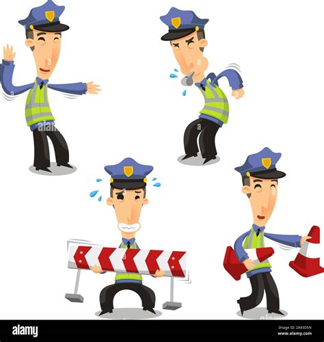 La Police De La Circulation Avec Sifflet Cone Et Barrière Image