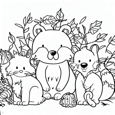 Autumn Animals Coloring Page Free Printable Tonetown