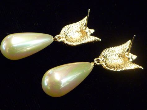 Vintage Avon Rhinestone Dangle Drop Faux Pearl Earrings From Historique