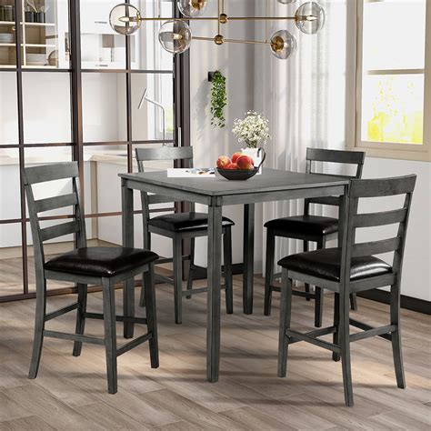 Hommoo Modern 5 Piece Dining Table Set Wooden Square Counter Height