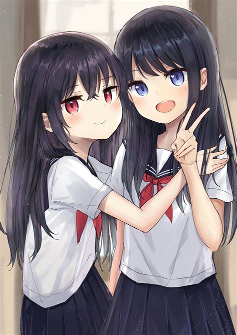 2 Anime Girls Friends One Black On Brown Hair Anime Girl