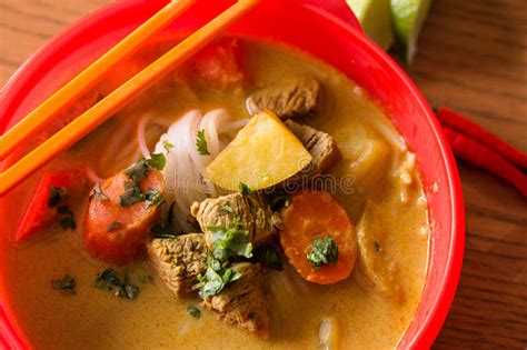 Beef Curry Stew With Vermicelli Rice Noodles Stock Image Image Of