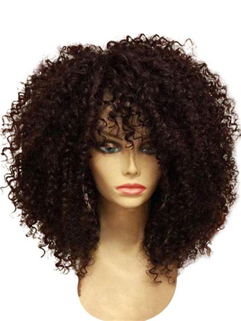 34 Off Medium Full Bang Fluffy Afro Curly Synthetic Wig Rosegal