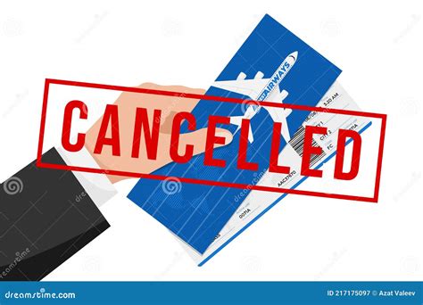 Flight Cancelled With Hand Holding Ticket Boarding Pass And Cancellation Stamp Temporarily