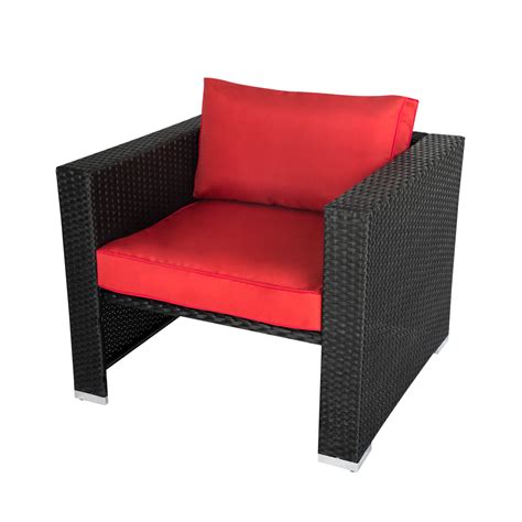 Outdoor Furniture Set Patio Pe Rattan Sofa Set Wottoman Red Cushion