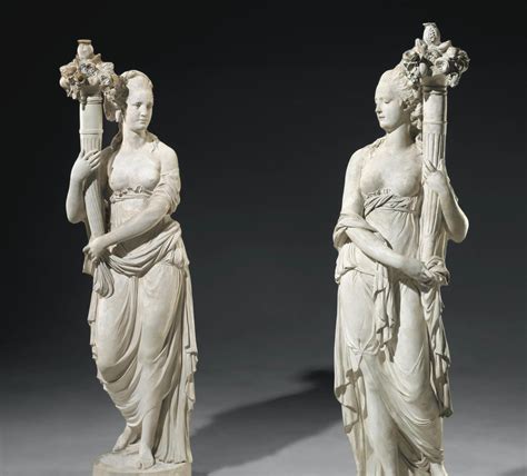 A Pair Of Plaster Female Figures Holding Cornucopiae