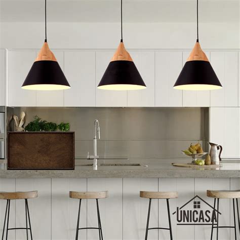 Modern Wood Pendant Lights Industrial Black Aluminum Mini LED Lighting