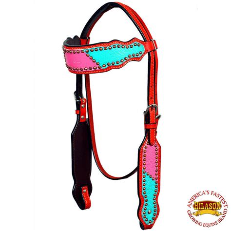 Western Horse Headstall Tack Bridle American Leather Pink Hilason U 3
