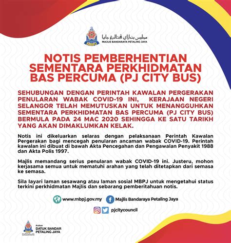 Notis Pemberhentian Sementara Perkhidmatan Bas Percuma Pj City Bus