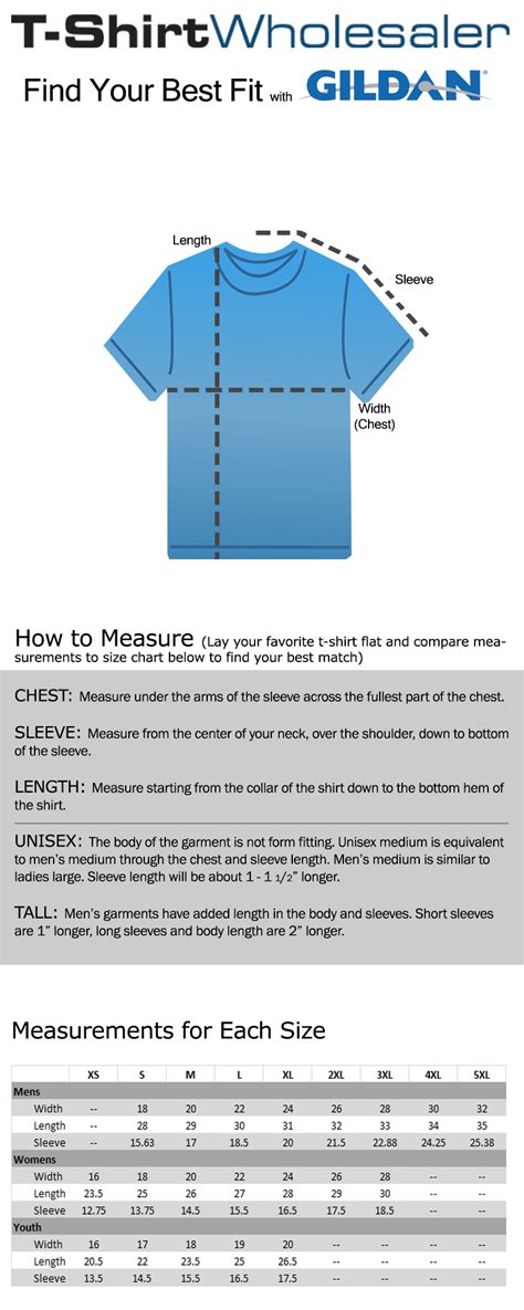 Gildan 64000 Unisex T Shirt Size Chart For Sublimation And Bleach