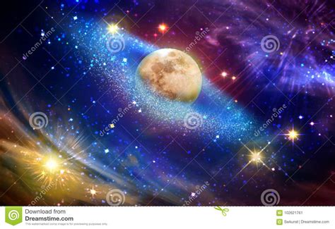 Full Moon With Star At Dark Night Sky Stock Illustration
