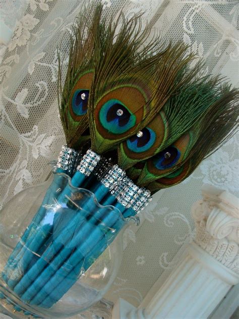 25 Peacock Feather Pen Favors With Bling In Your Choice Of Etsy