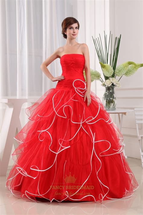 Strapless Red And White Wedding Dress Strapless Pleated Wedding Dress
