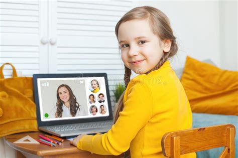 Online School Student Child School Girl With Laptop At Home Education