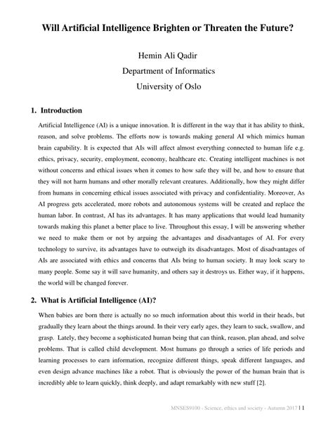Artificial Intelligence Essay — Writing Your Paper