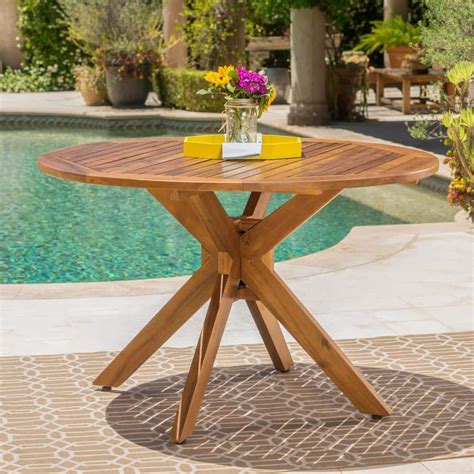 Noble House Teak Brown Round Wood Outdoor Dining Table 11974 The Home