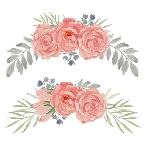 Premium Vector Hand Painted Peach Rose Flower Curve Arrangement Set