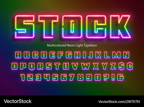 Rainbow Neon Light Alphabet Extra Glowing Font Vector Image