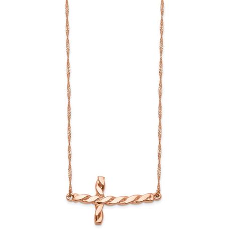 K Rose Gold Twisted Sideways Cross Necklace Sf Joy Jewelers
