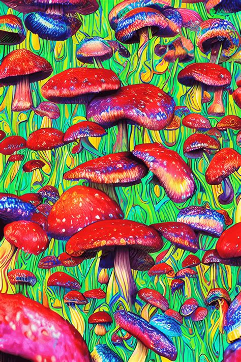Psychedelic Mushrooms Vibrant Rainbow Colors Hyper Detailed Hyper