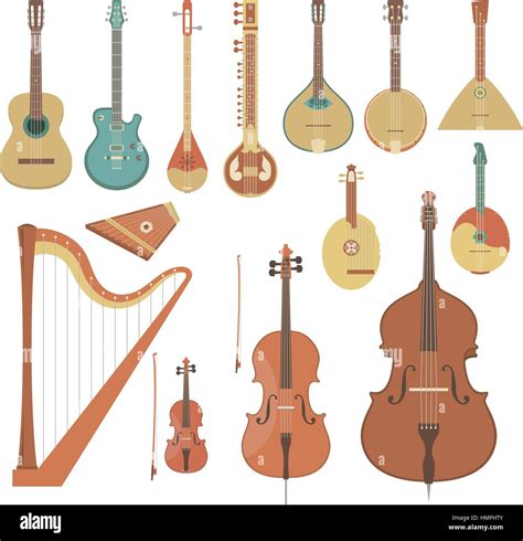 Reihe Von Verschiedenen Musikalischen Streichinstrumente Im Flachen