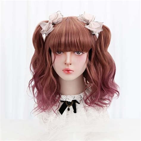18synthetic Short Cosplay Lolita Wig Purple Brown Ombre Wavy Hair