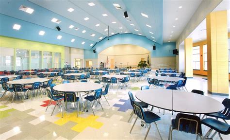 A Great Design For An Elementary Cafeteria With The Bright Colors