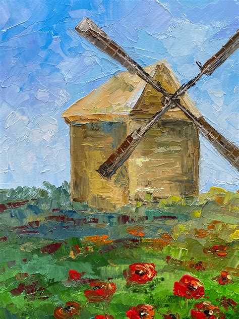 Windmill Painting Old Mill Original Art Holland Landscape Etsy
