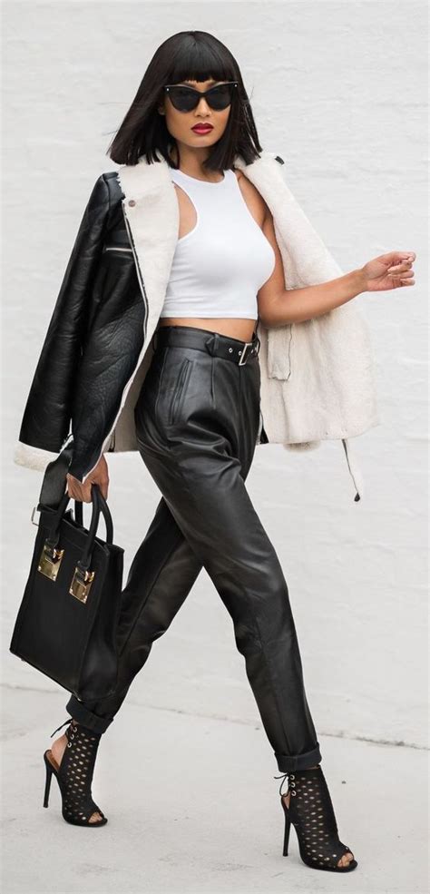 black leather pants outfit idea by micah gianneli black leather pants fashion clothes women