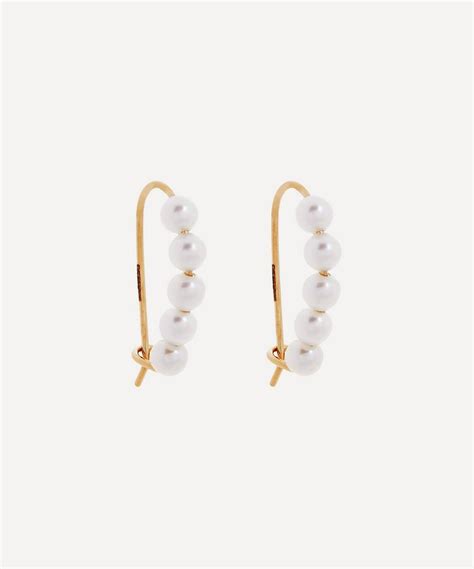 Mizuki Gold Small Pearl Safety Pin Earrings Liberty