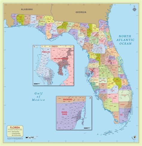 Florida County With Zip Code Map 36 W X 37 H Education And Crafts